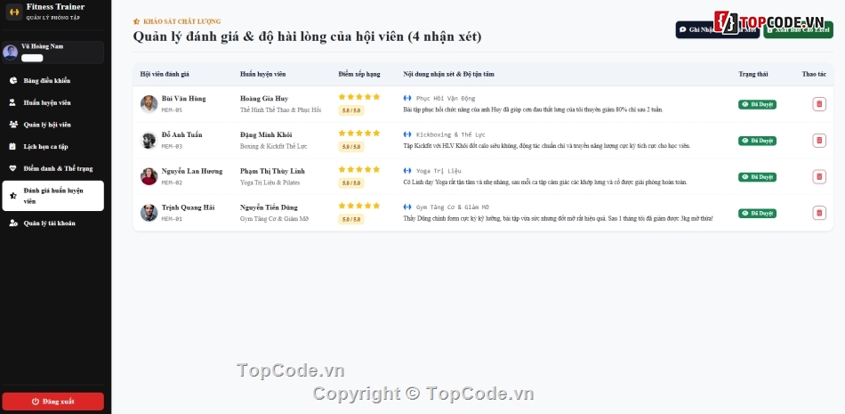 thể hình,đặt lịch,code tập thể hình